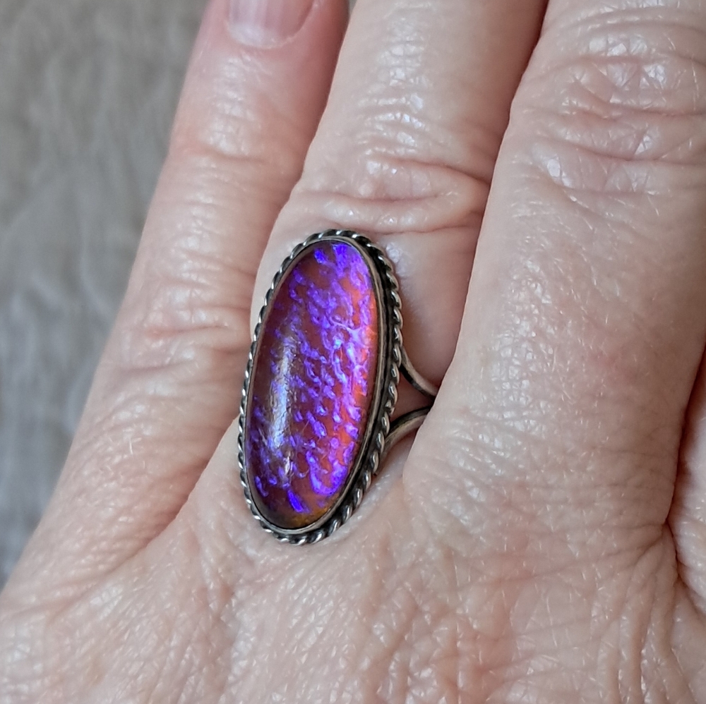 Antique Sterling Silver Victorian Dragon's Breath Color Changing Ring Size 5